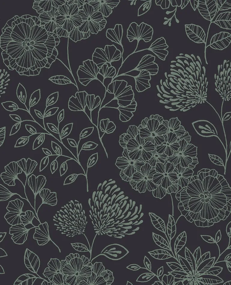 2975-26206 Ada Charcoal Floral Wallpaper