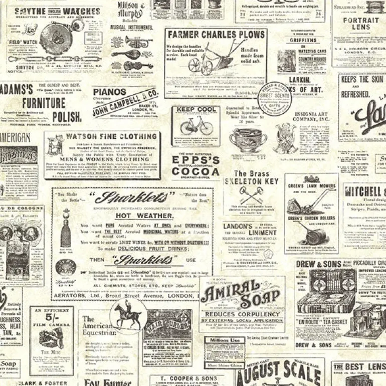 3123-64271 Adamstown Cream Newspaper Classifieds Wallpaper