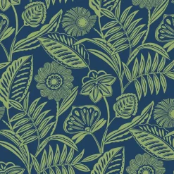 2969-87527 Alma Blue Tropical Floral Wallpaper