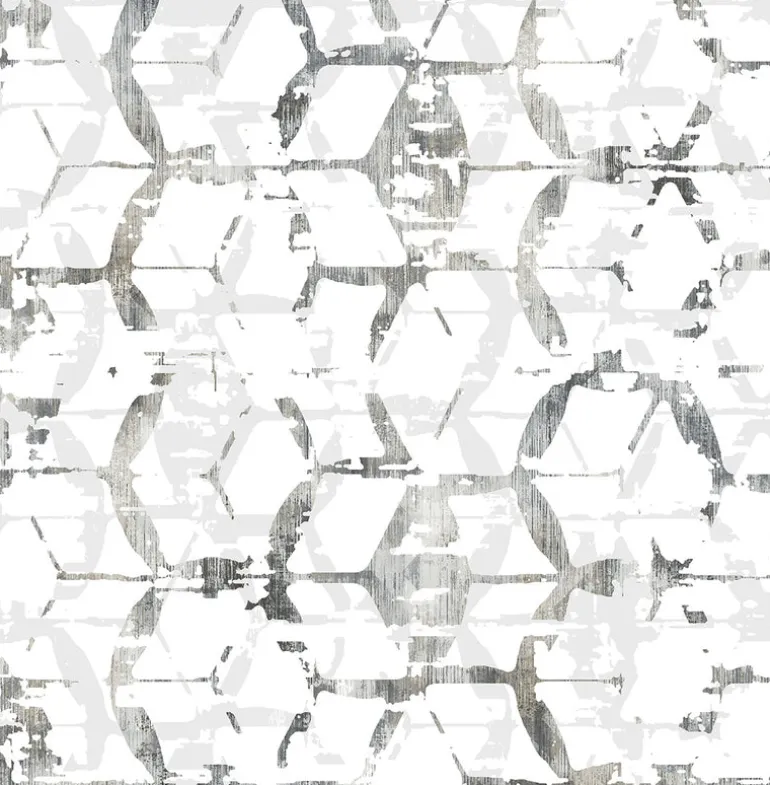 2969-26043 Augustine Black Distressed Geometric Wallpaper