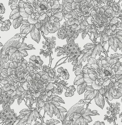 2901-25414 Birds of Paraside Breeze Black Floral Wallpaper