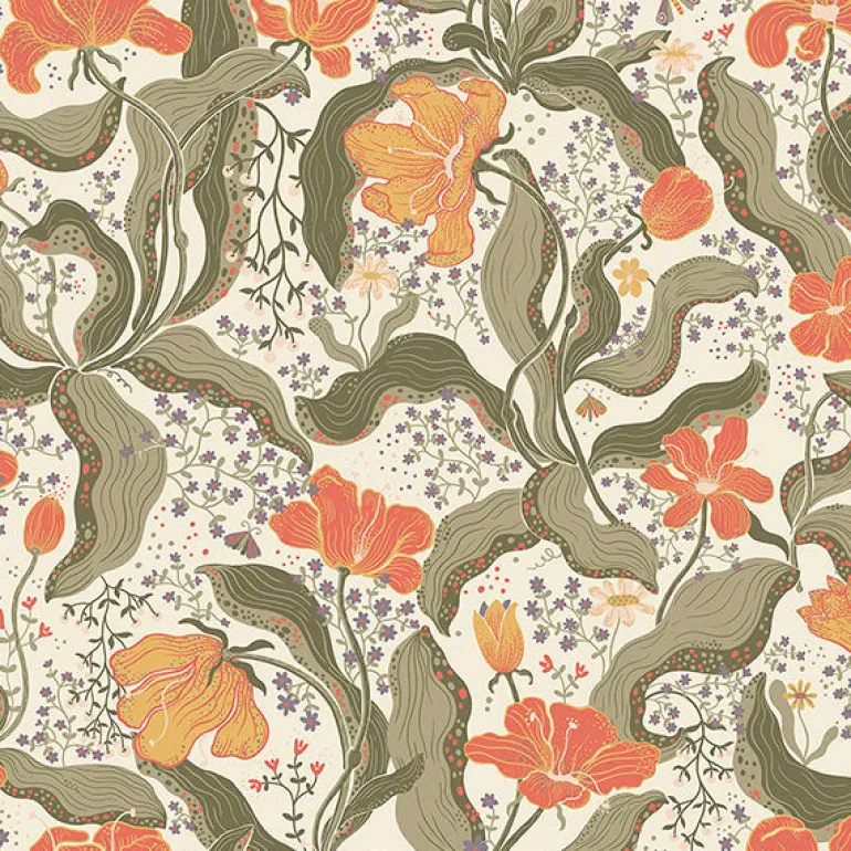 2932-65119 Bodri Dark Green Tulip Garden Wallpaper