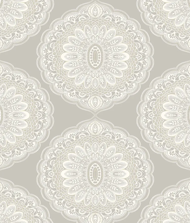 3117-12301 Bolinas Grey Medallion Wallpaper