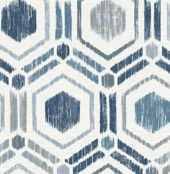 2901-25433 Borneo Blue Geometric Grasscloth Wallpaper