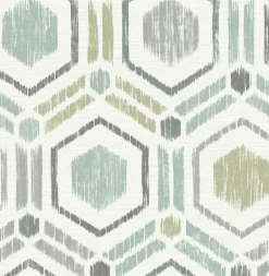 2901-25435 Borneo Light Green Geometric Grasscloth Wallpaper