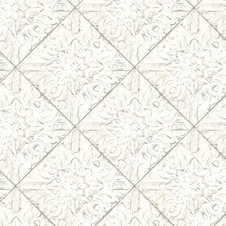 2904-13091 Brandi White Tin Tile Wallpaper