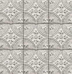 2767-23763 Brasserie Silver Tin Ceiling Tile Wallpaper
