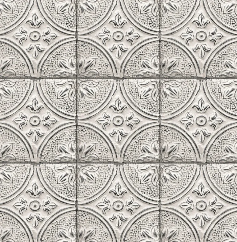2767-23763 Brasserie Silver Tin Ceiling Tile Wallpaper
