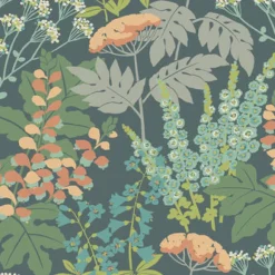 2973-90008 Brie Teal Forest Flowers Wallpaper