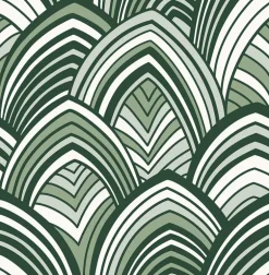 2969-87354 CABARITA Green Art Deco Leaves Wallpaper