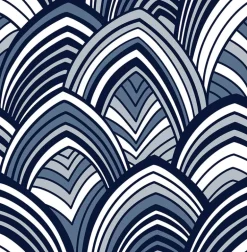 2969-87351 CABARITA Indigo Art Deco Leaves Wallpaper