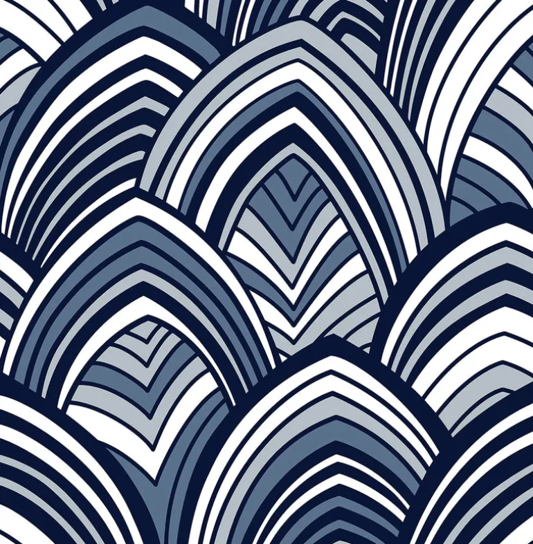 2969-87351 CABARITA Indigo Art Deco Leaves Wallpaper