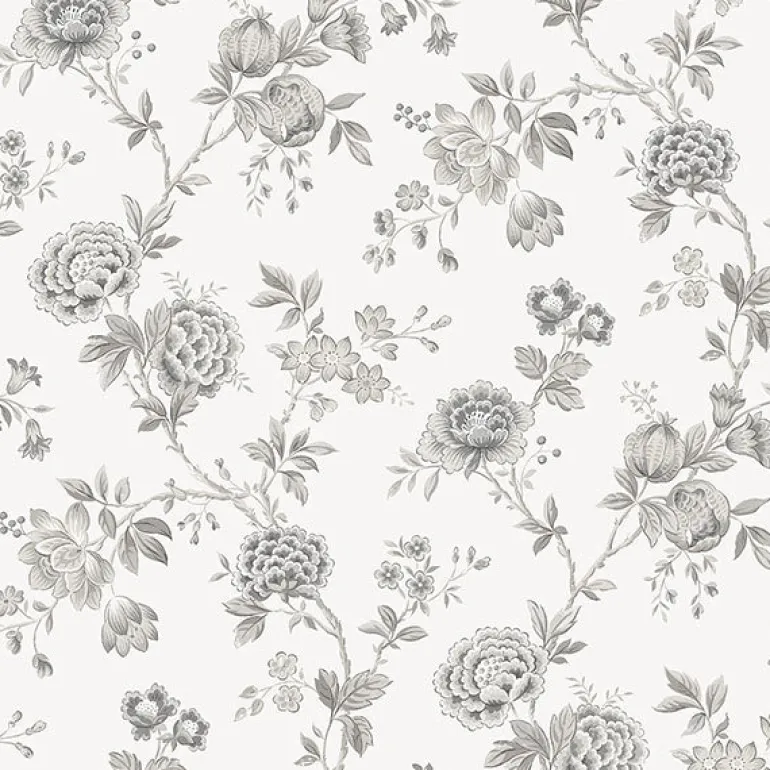 3123-02216 Chrysanthemum Grey Jacobean Wallpaper