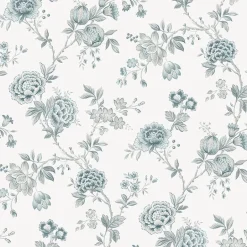 3123-02215 Chrysanthemum Teal Jacobean Wallpaper
