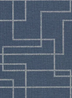 2921-50512 Clarendon Indigo Geometric Faux Grasscloth Wallpaper