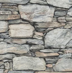 2767-22304 Cobble Light Grey Stone Wall Wallpaper