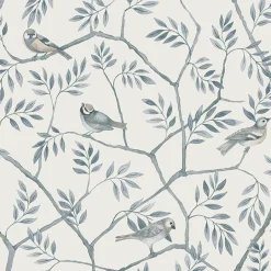 2948-27016 Crossbill Light Blue Branches Wallpaper