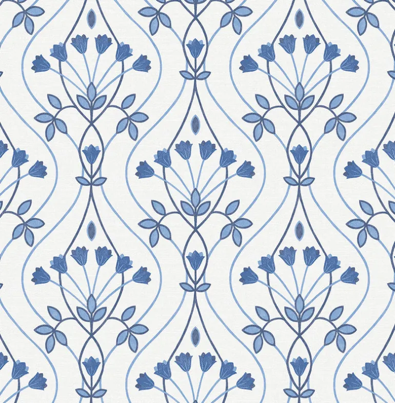 2970-26148 Dard Blue Tulip Ogee Wallpaper