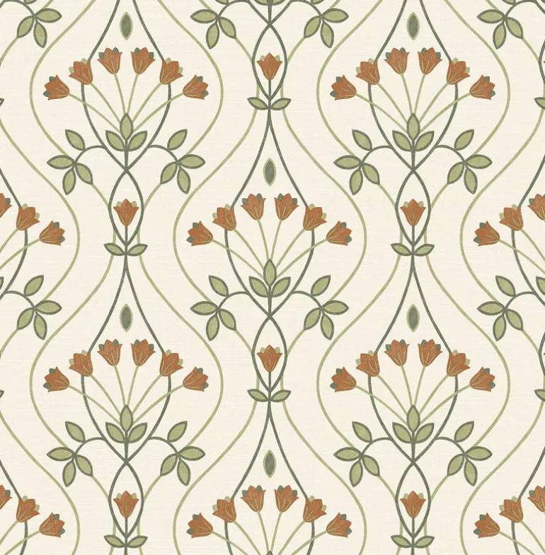 2970-26146 Dard Green Tulip Ogee Wallpaper