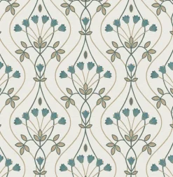 2970-26145 Dard Teal Tulip Ogee Wallpaper