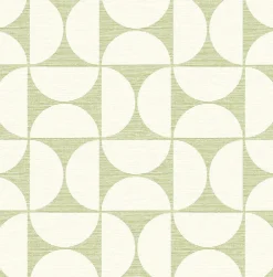 2904-25670 Deedee Green Geometric Faux Grasscloth Wallpaper