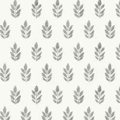 3122-11300 Ervic Charcoal Leaf Block Print Wallpaper