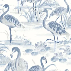 3120-13602 Everglades Blue Flamingos Wallpaper