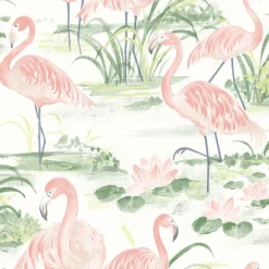 3120-13601 Everglades Coral Flamingos Wallpaper