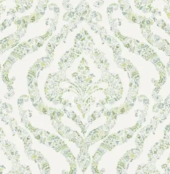2901-25404 Featherton Light Green Floral Damask Wallpaper
