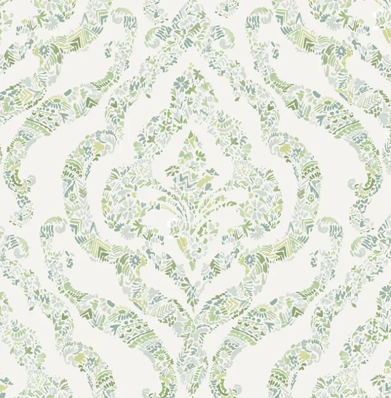 2901-25404 Featherton Light Green Floral Damask Wallpaper