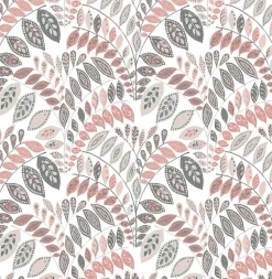 2821-25141 Fiddlehead Pink Botanical Wallpaper