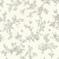 3119-02193 French Nightingale Taupe Floral Scroll Wallpaper