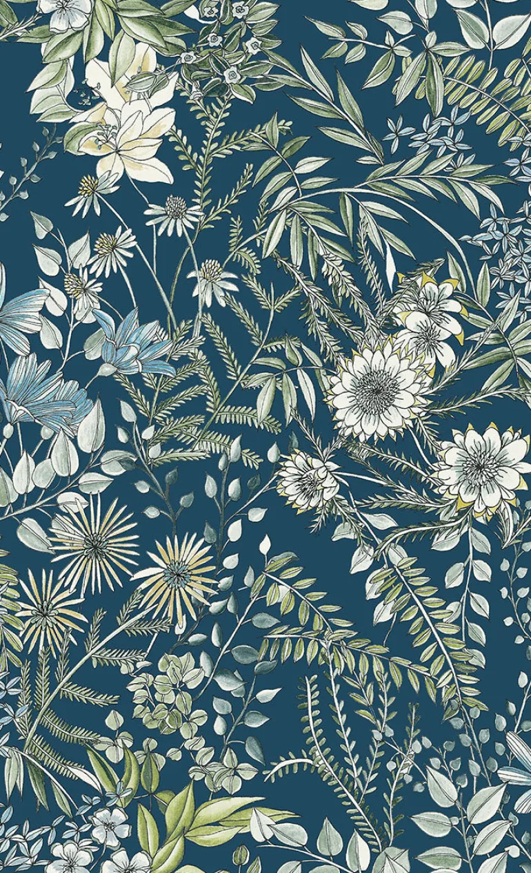2821-12902 Full Bloom Navy Floral Wallpaper