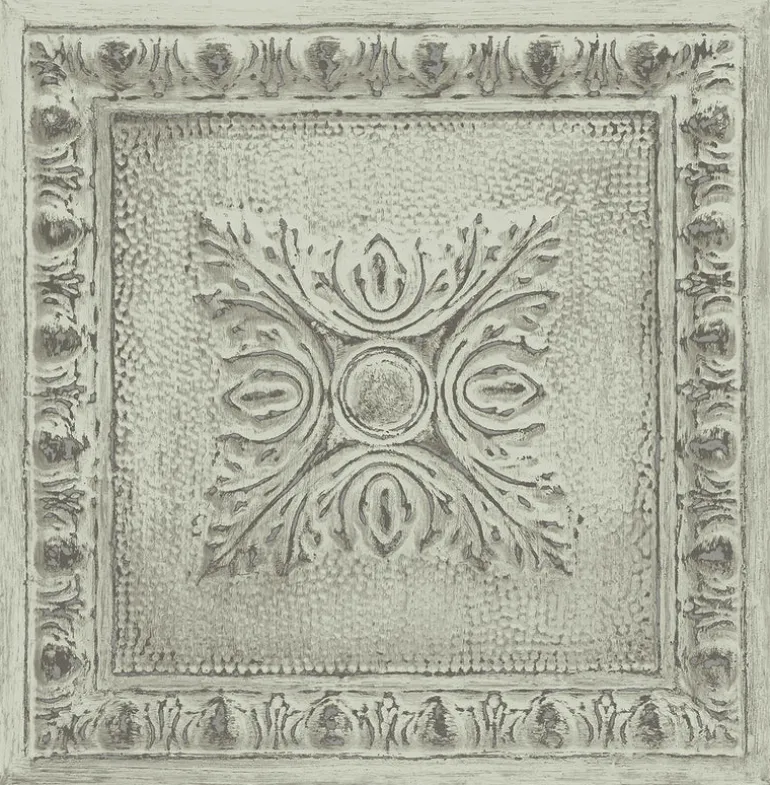 2922-24033 Hillman Light Green Ornamental Tin Tile Wallpaper
