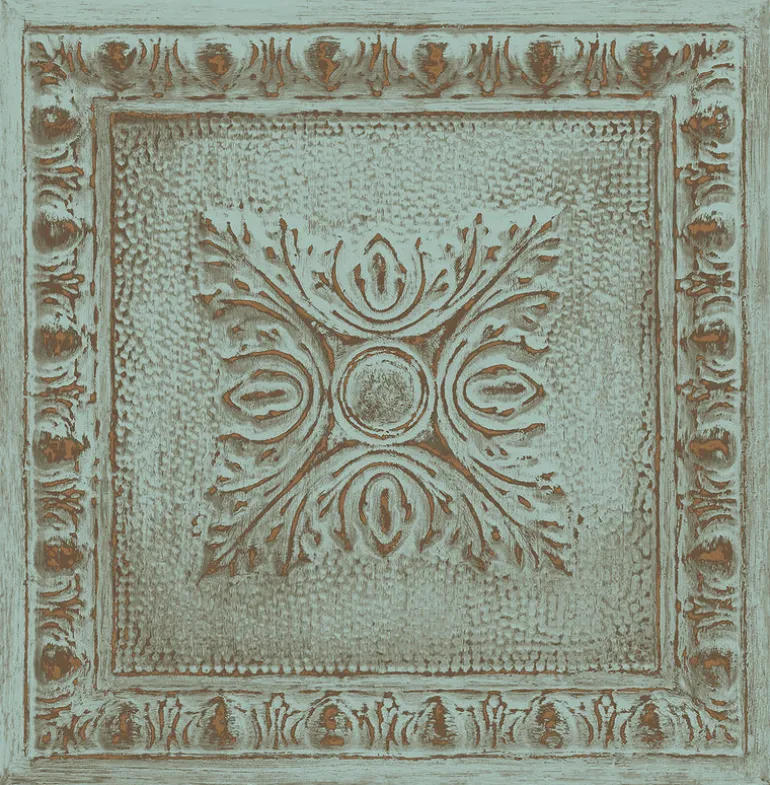 2922-24032 Hillman Turquoise Ornamental Tin Tile Wallpaper