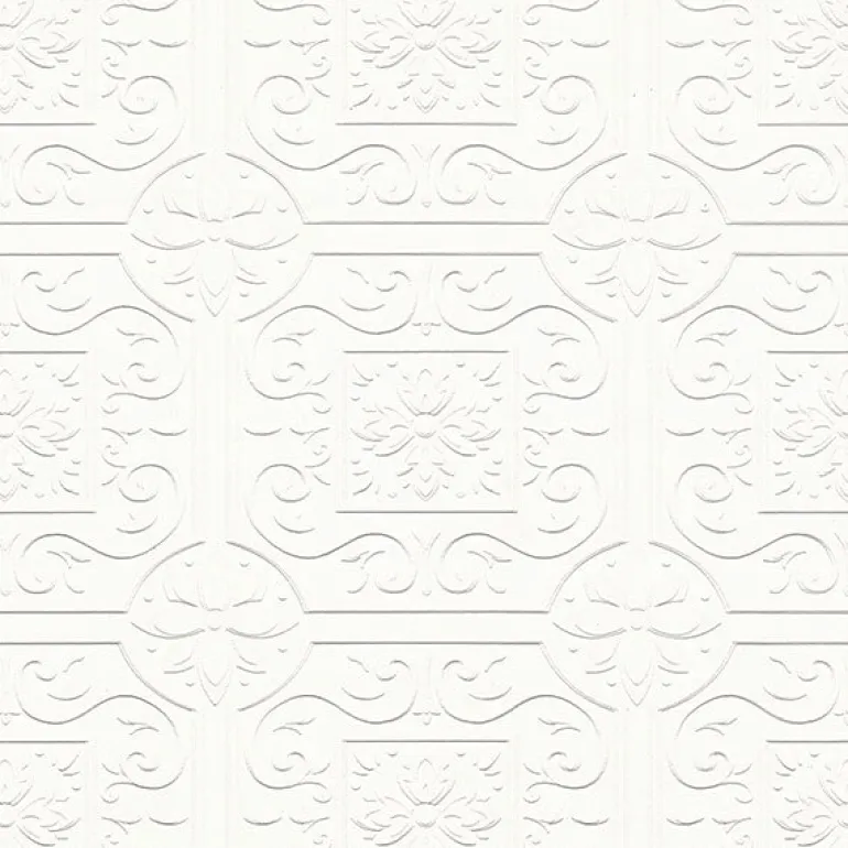 4000-59001 Ibold White Tin Ceiling Scroll Paintable Wallpaper