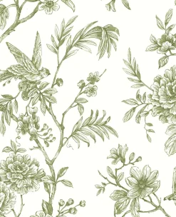 2763-24234 Jessamine Green Floral Trail Wallpaper