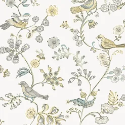 3122-10800 Jinjur Light Yellow Bird Trail Wallpaper