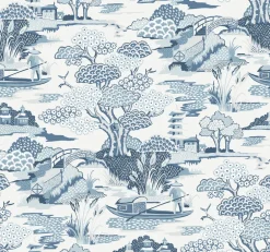 2901-87507 Joy De Vie Blue Toile Wallpaper