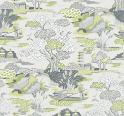 2901-87508 Joy De Vie Green Toile Wallpaper
