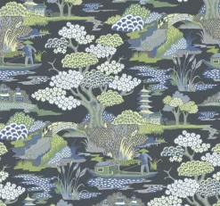 2901-87510 Joy De Vie Indigo Toile Wallpaper