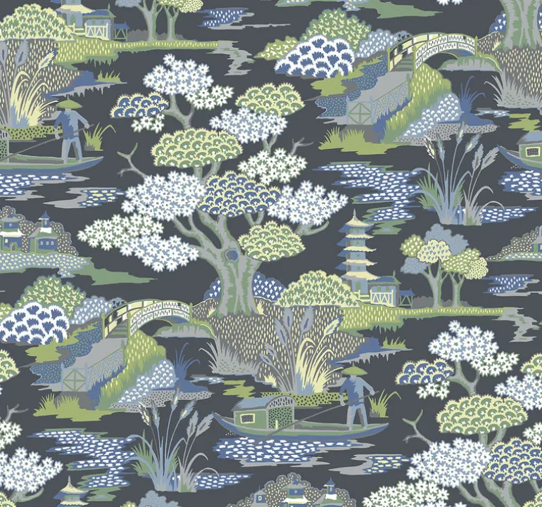 2901-87510 Joy De Vie Indigo Toile Wallpaper