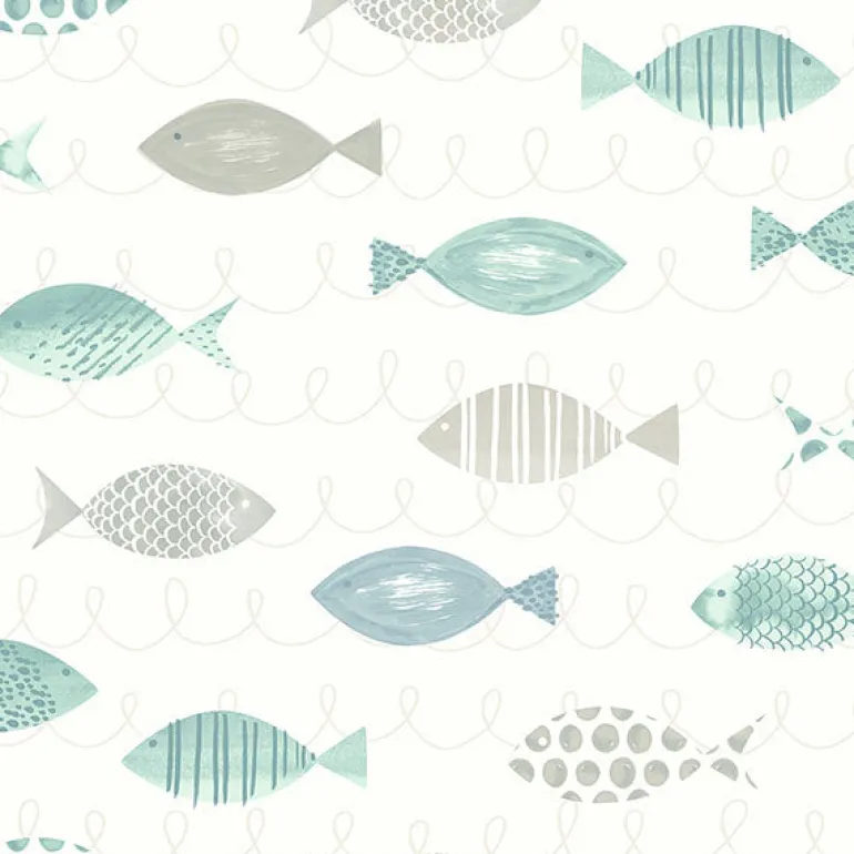 3120-12044 Key West Teal Sea Fish Wallpaper