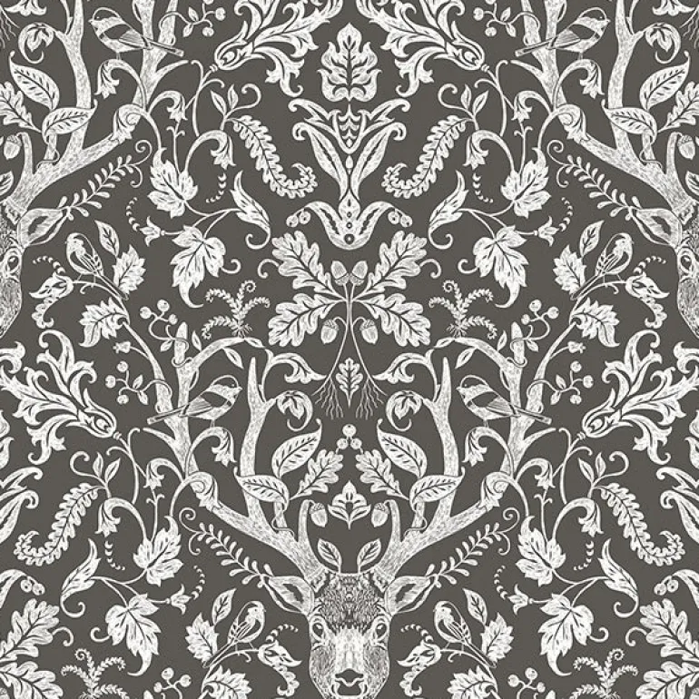 3118-12704 Kiwassa Brown Antler Damask Wallpaper