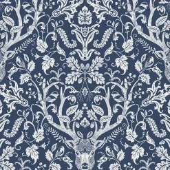 3118-12703 Kiwassa Navy Antler Damask Wallpaper