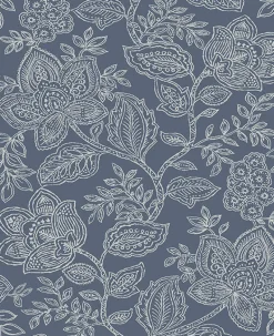 2861-25734 Larkin Blue Floral Wallpaper