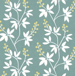 2901-25440 Linnea Elsa Teal Botanical Trail Wallpaper