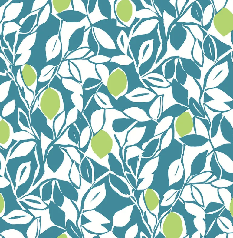 2969-26026 Loretto Teal Citrus Wallpaper