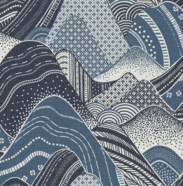 2764-24333 Meru Navy Mountain Wallpaper