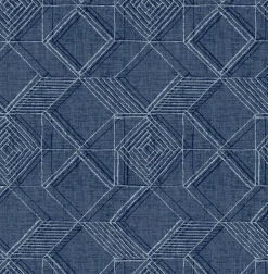 2969-26017 Moki Blue Lattice Geometric Wallpaper